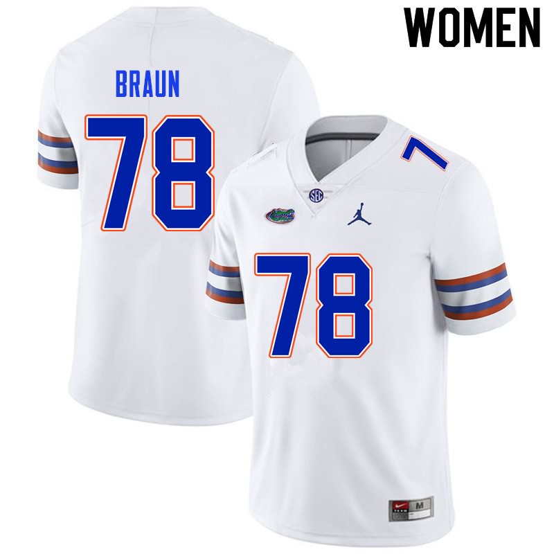 NCAA Florida Gators Josh Braun Women's #78 Nike White Stitched Authentic College Football Jersey LSA6664SN